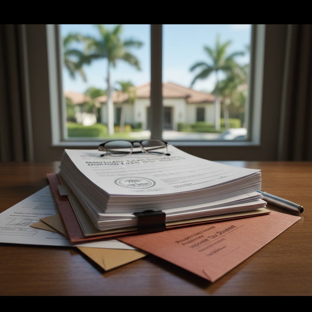 Professional reviewing mortgage loan documents for Florida home purchase