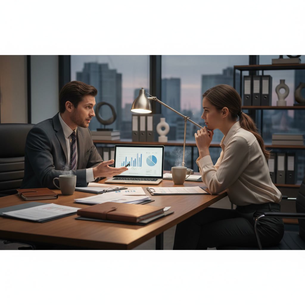 Professional tax accountant reviewing documents during initial consultation