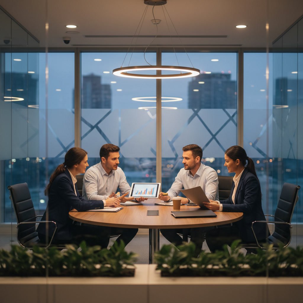 Professional tax accountant meeting with new client during first year of service