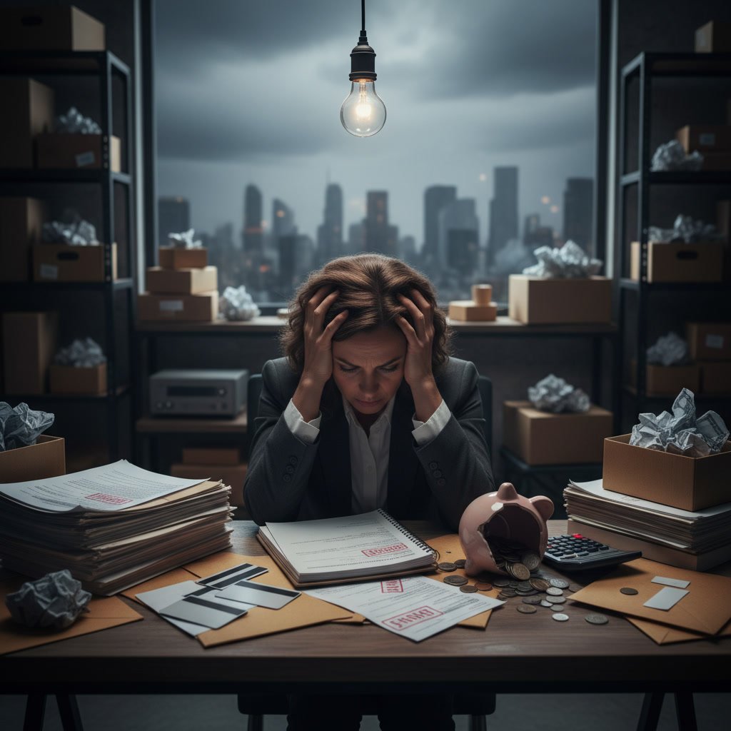 Business owner reviewing funding options and financial documents